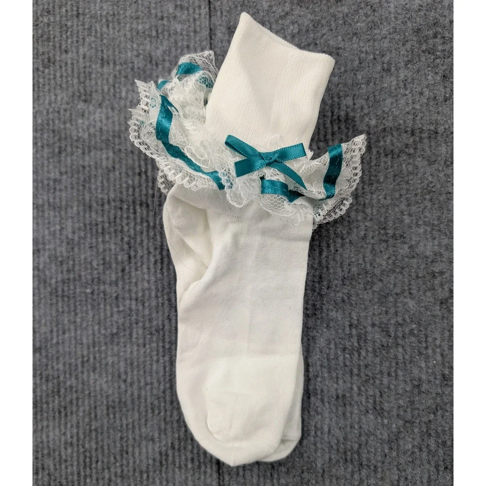 Vintage Nylon Ankle Socks Womens 8-9.5 Coquette Ruffle Event Lace 90s Dainty